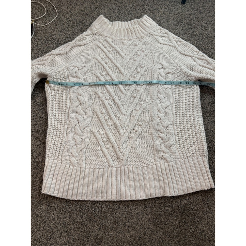 LOFT‎ Sweater Womens L Cream Cable Knit Popcorn Stitch Mock Neck Pullover Cozy - Picture 8 of 12